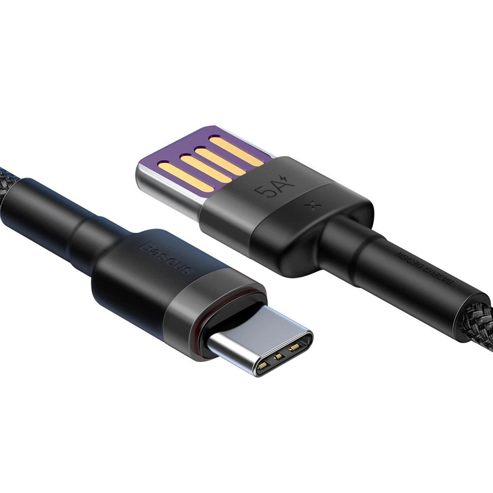 Baseus - Data Cable Cafule Series Metal (CATKLF-PG1) - USB to Type-C, Fast Charging, 40W, 5A, Nylon Braid, Velcro, 1m - Black