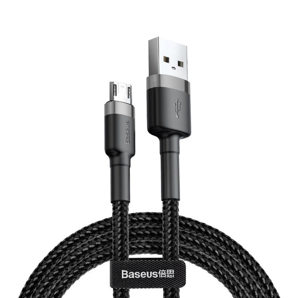 Baseus - Data Cable Cafule Series Metal (CAMKLF-BG1) - USB to Micro-USB, 2.4A, Quick Charge, Nylon Braid, Velcro, 1m - Black
