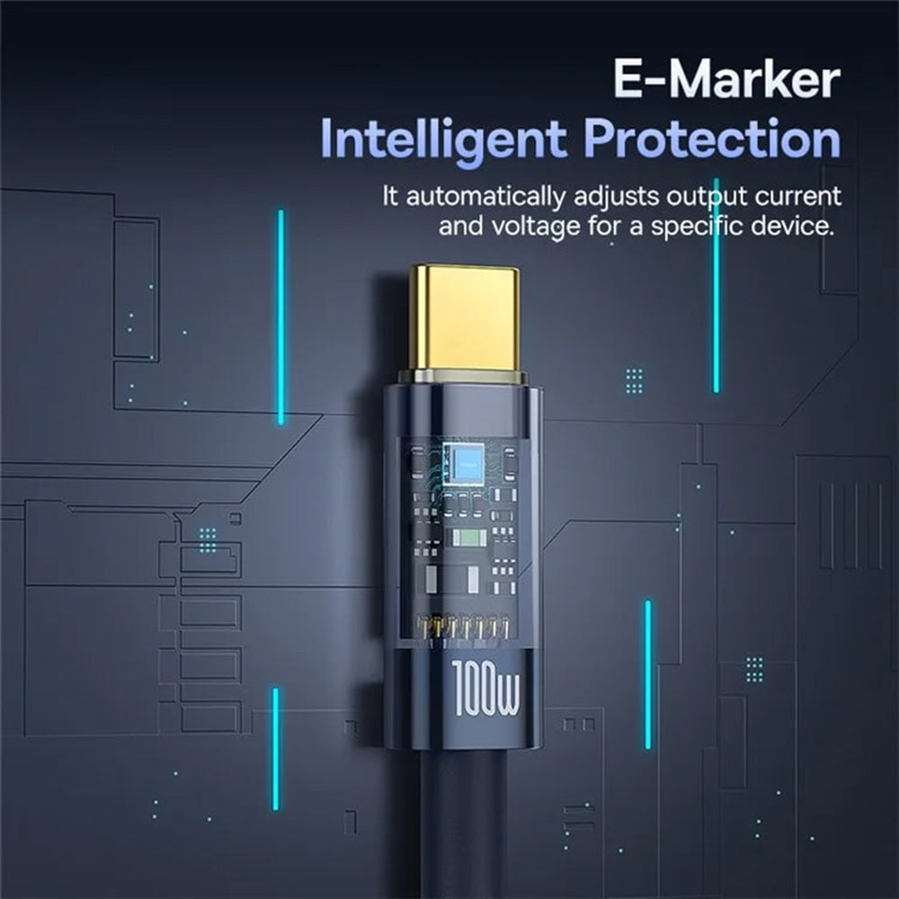 Baseus - Data Cable Explorer (P10319704321-00) - Type-C, Fast Charge, 100W, with Auto Shutdown, Naylon, 1m - Deepsea Blue