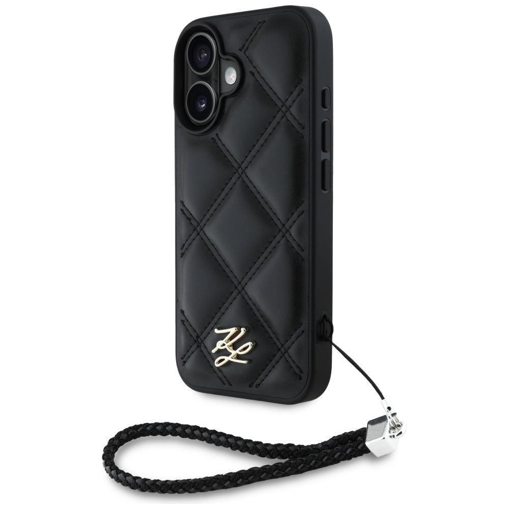 Karl Lagerfeld - Quilted Initial Logo & Chain Strap (KLHCP16SPSQSKLSMSK) - iPhone 16 - Black