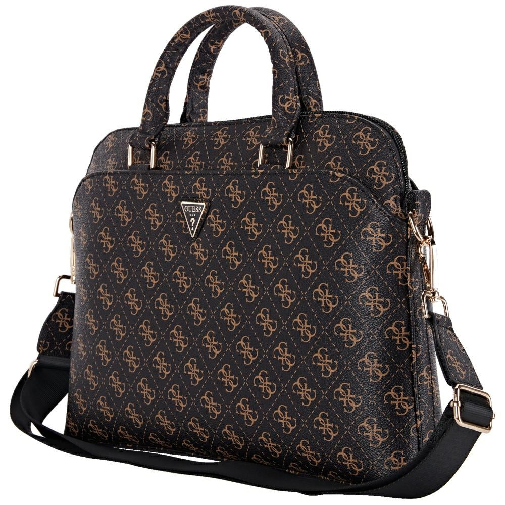Guess - Computer Bag 4G Triangle Logo (GUCB15PG4TGNK) - 15", Eco-Leather, Zipper, Detachable Strap, Adjustable - Black/Brown