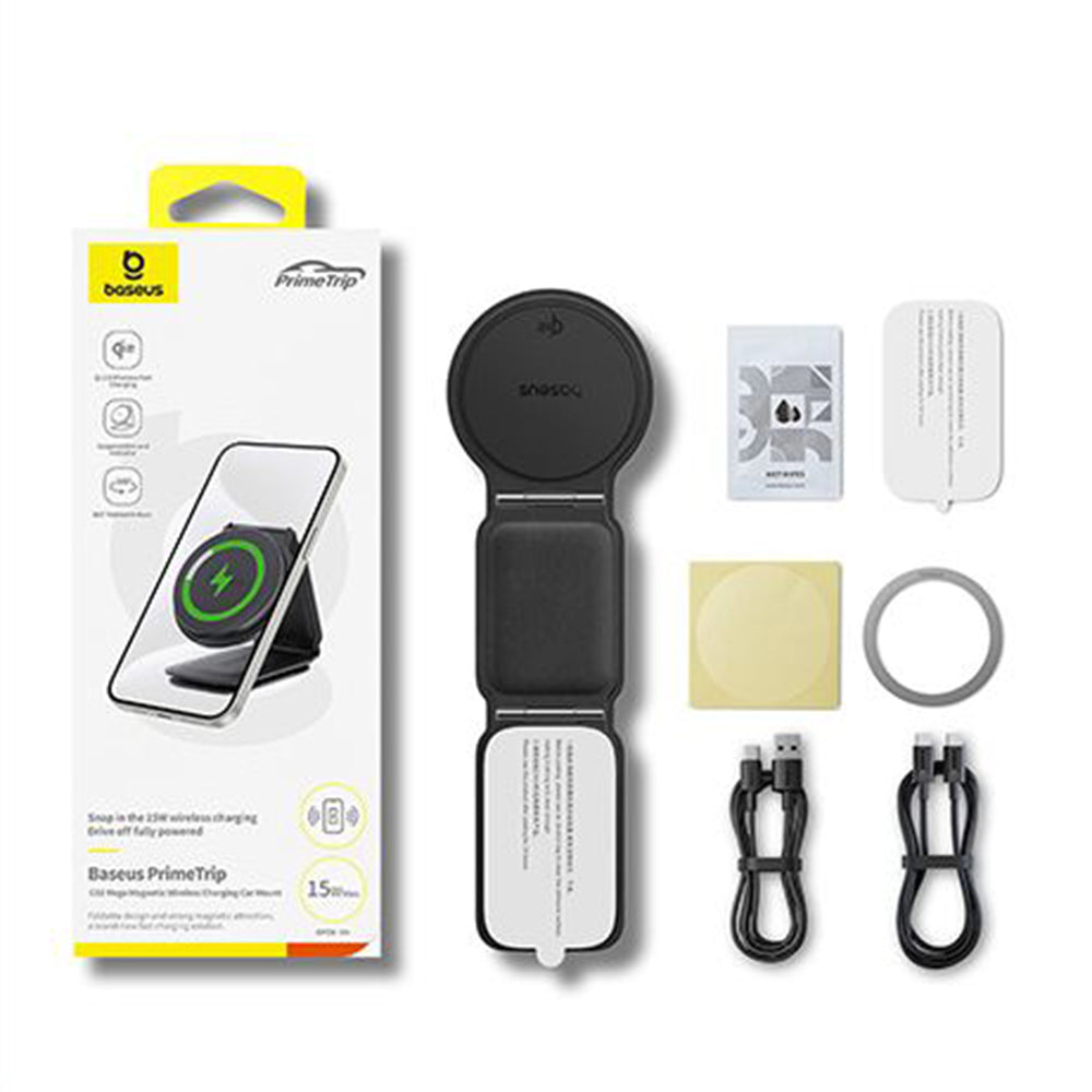 Baseus - Car Holder with Wireless Charging PrimeTrip C02 (C40169003831-00) - Magnetic Grip for Dashboard, 15W - Frosted Grey