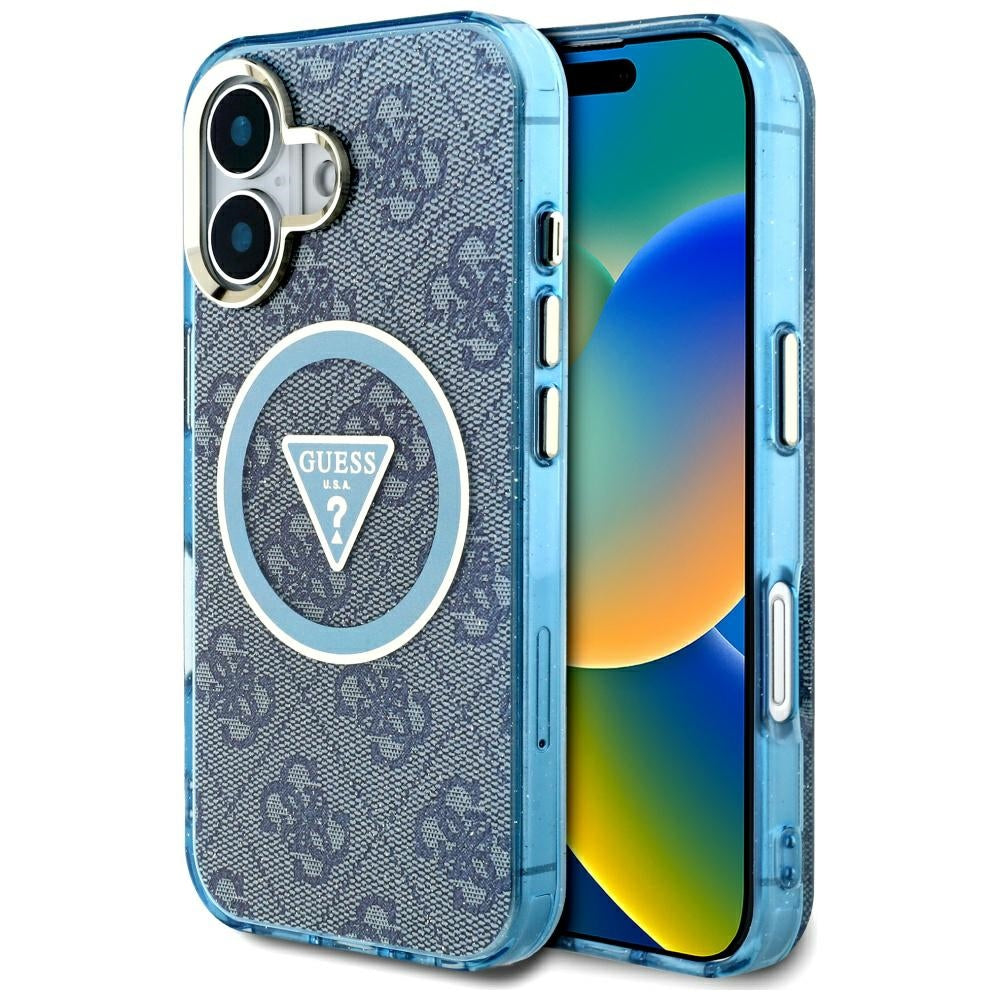 Guess - IML Metal Glitter 4G Circle Triangle MagSafe (GUHMP16SHG4PRTGB) - iPhone 16 - Blue