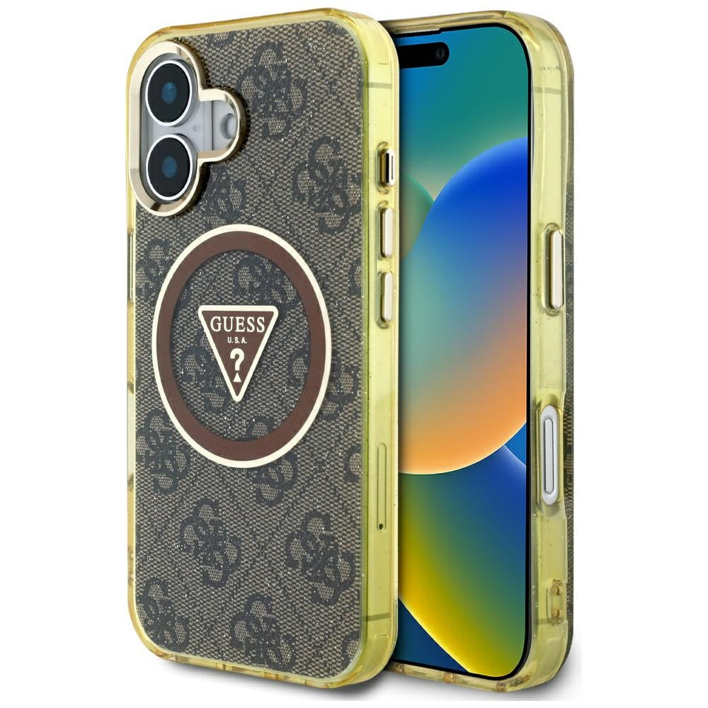 Guess - IML Metal Glitter 4G Circle Triangle MagSafe (GUHMP16SHG4PRTGW) - iPhone 16 - Brown