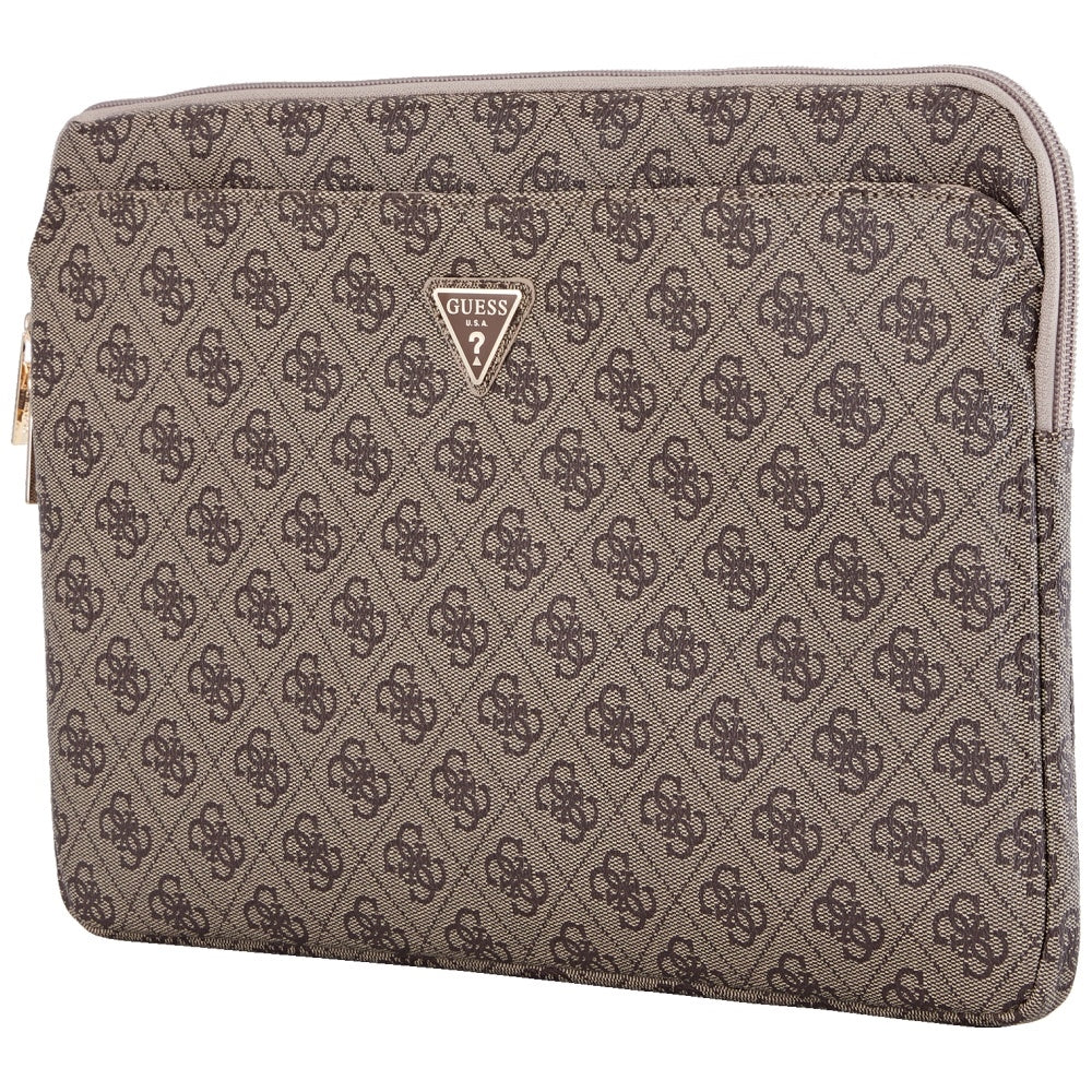 Guess - Computer Sleeve 4G Triangle Logo (GUCS14ZP4DPTW) - for Laptop, Tablet 14", with Zipper, Pocket, Eco-Leather - Brown