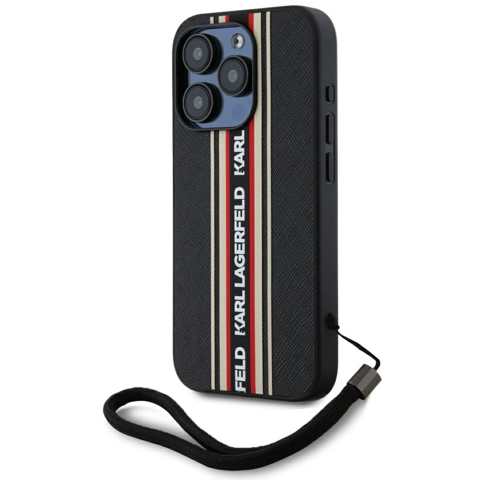 Karl Lagerfeld - Saffiano Athleisure Stripes Cord (KLHCP15XPAMSCNSR) - iPhone 15 Pro Max - Red