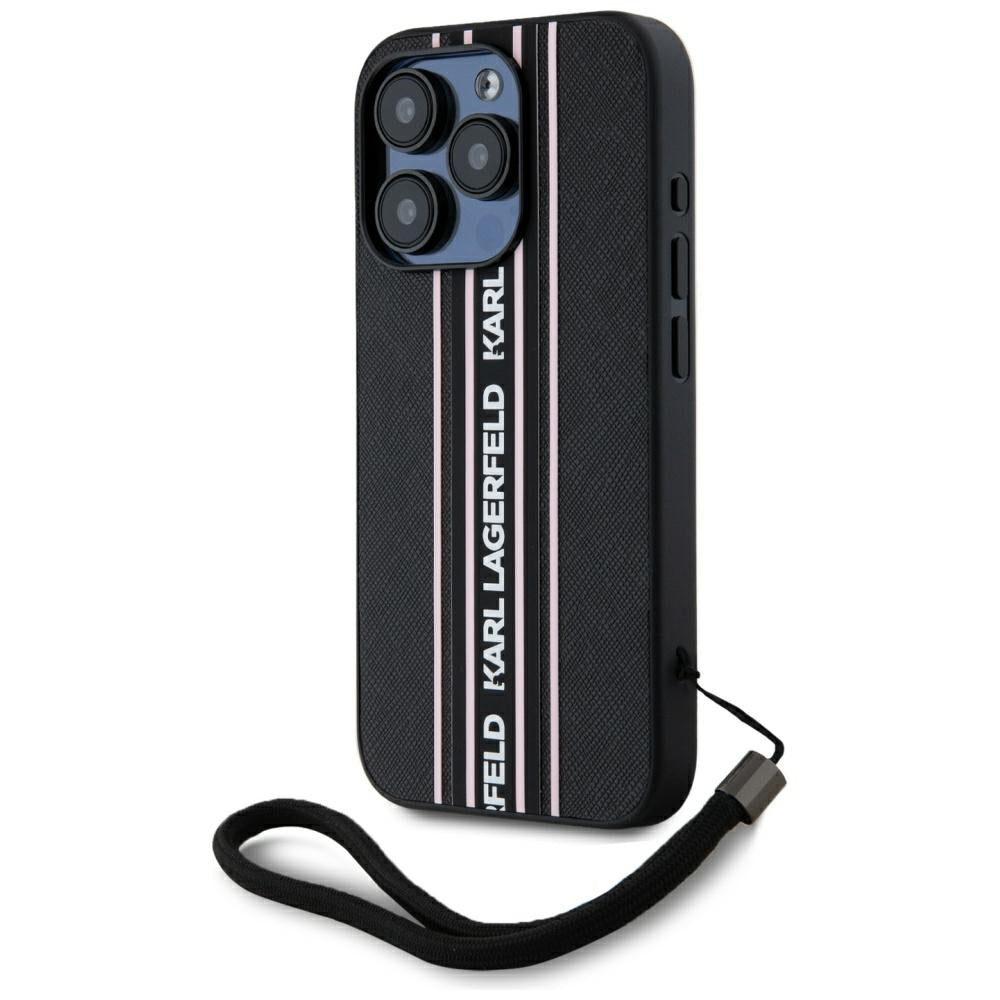 Karl Lagerfeld - Saffiano Athleisure Stripes Cord (KLHCP15XPAMSCNSP) - iPhone 15 Pro Max - Pink