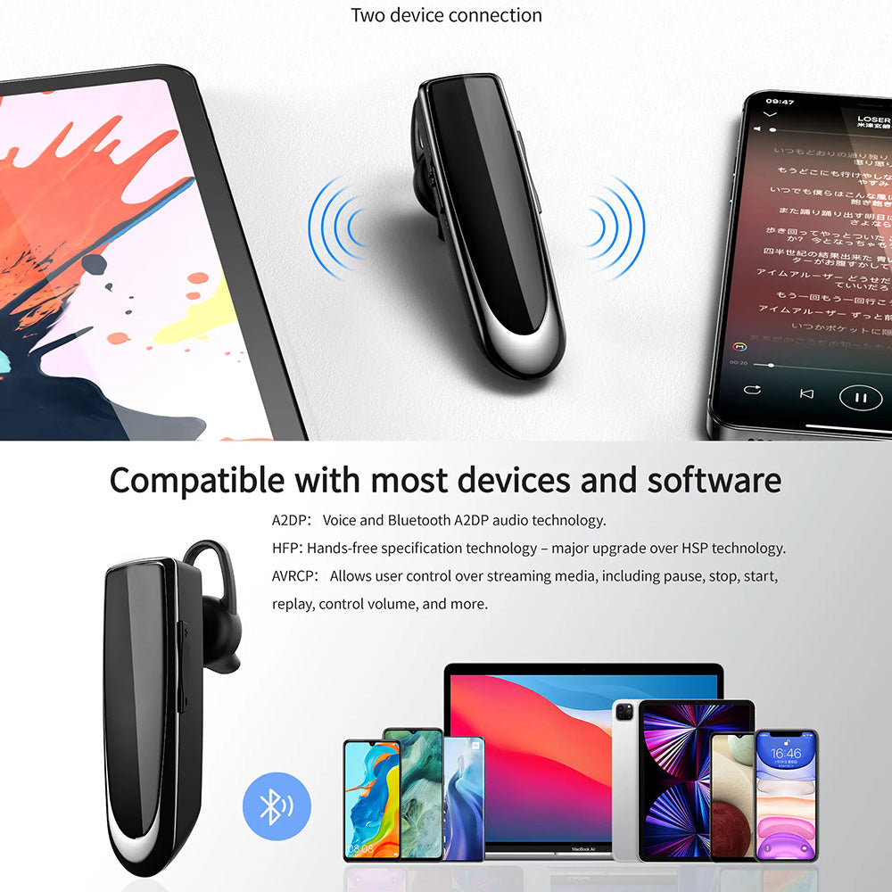 Techsuit - Premium Bluetooth Headset UrbanEar (CB1) - HandsFree, Type-C, Noise Cancelling, Light & Comfortable - Black