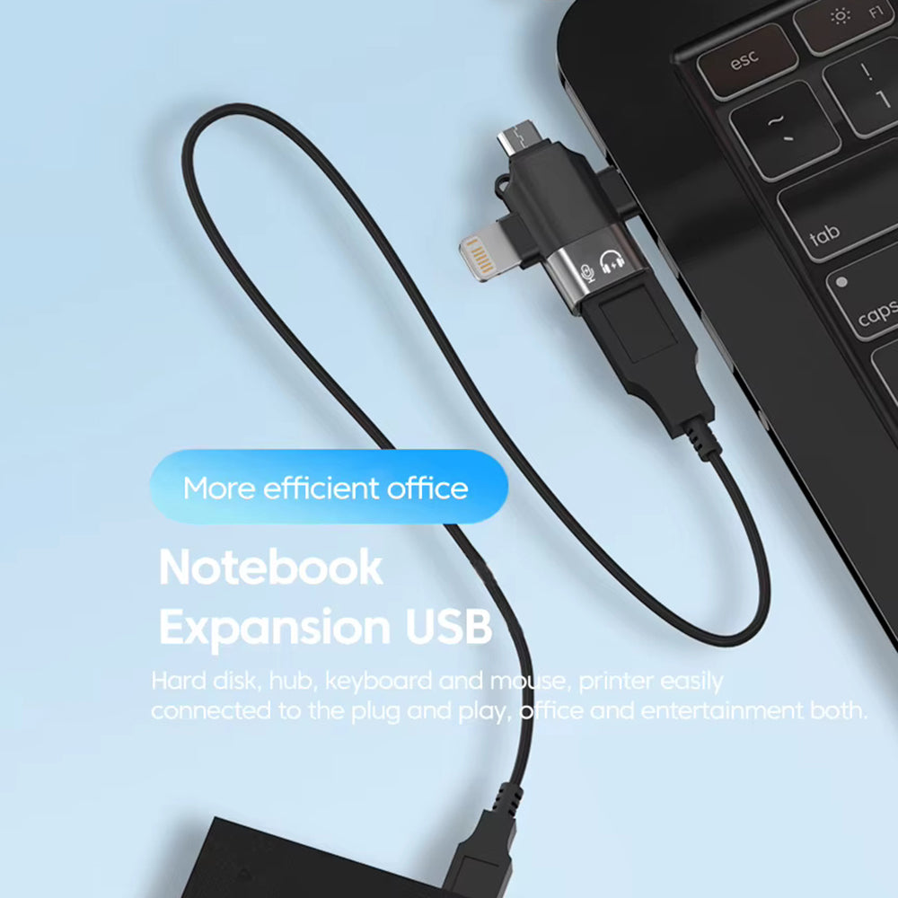 Techsuit - Premium OTG Adapter SoundVoltX (A17) - 4in1, USB to Micro-USB + Type-C + Lightning, Plug and Play - Black