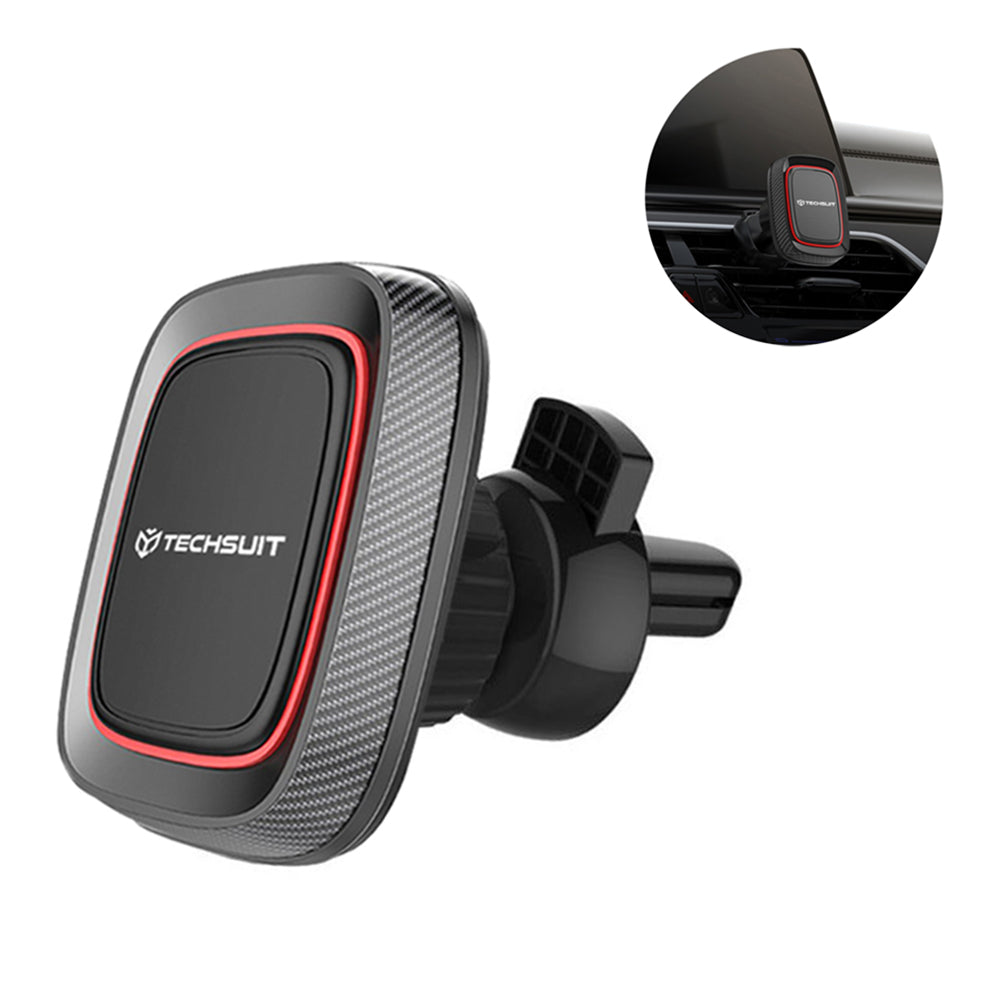 Techsuit - Car Holder MagGrip (S5) - Secure Magnetic Grip for Air Vent, Rotation Angle 360°, with Metal Plates - Black/Red