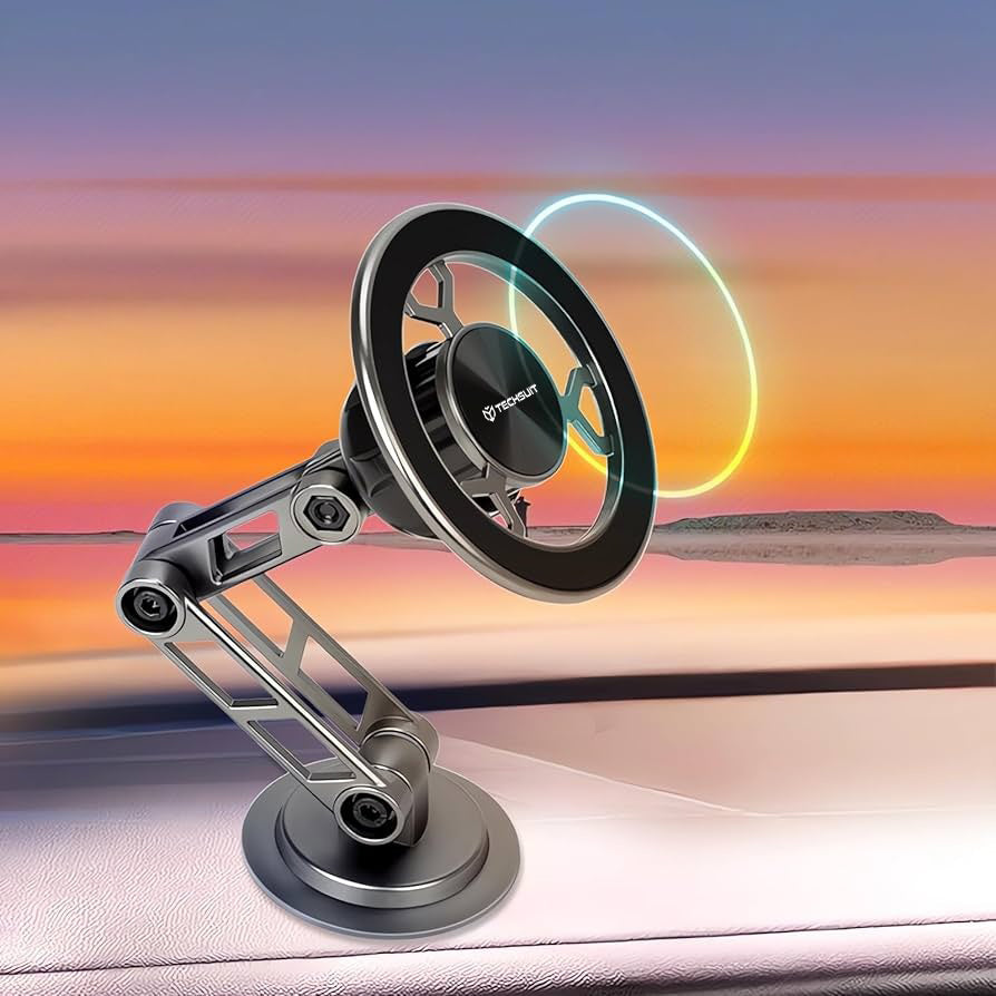 Techsuit - Premium Car Holder TitanMagX (S14) - for Dashboard/Desk, MagSafe Compatible, 360° Rotation, 3M Adhesive - Gray