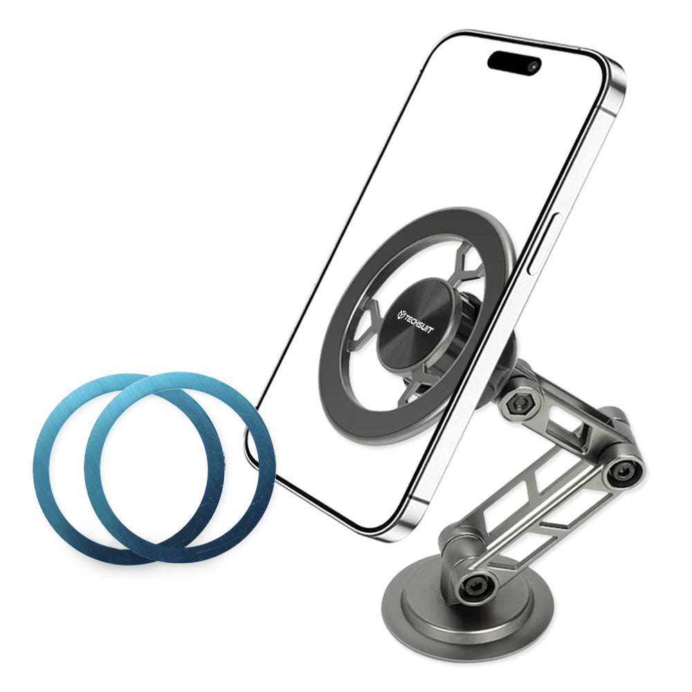 Techsuit - Premium Car Holder TitanMagX (S14) - for Dashboard/Desk, MagSafe Compatible, 360° Rotation, 3M Adhesive - Gray
