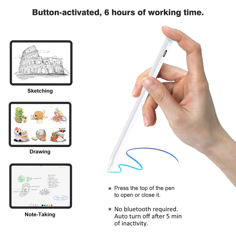 Lito - Stylus Pen (T3) - for Android, iOS, Microsoft, Type-C, Fast Charging, 90mAh, Aluminum Alloy - White