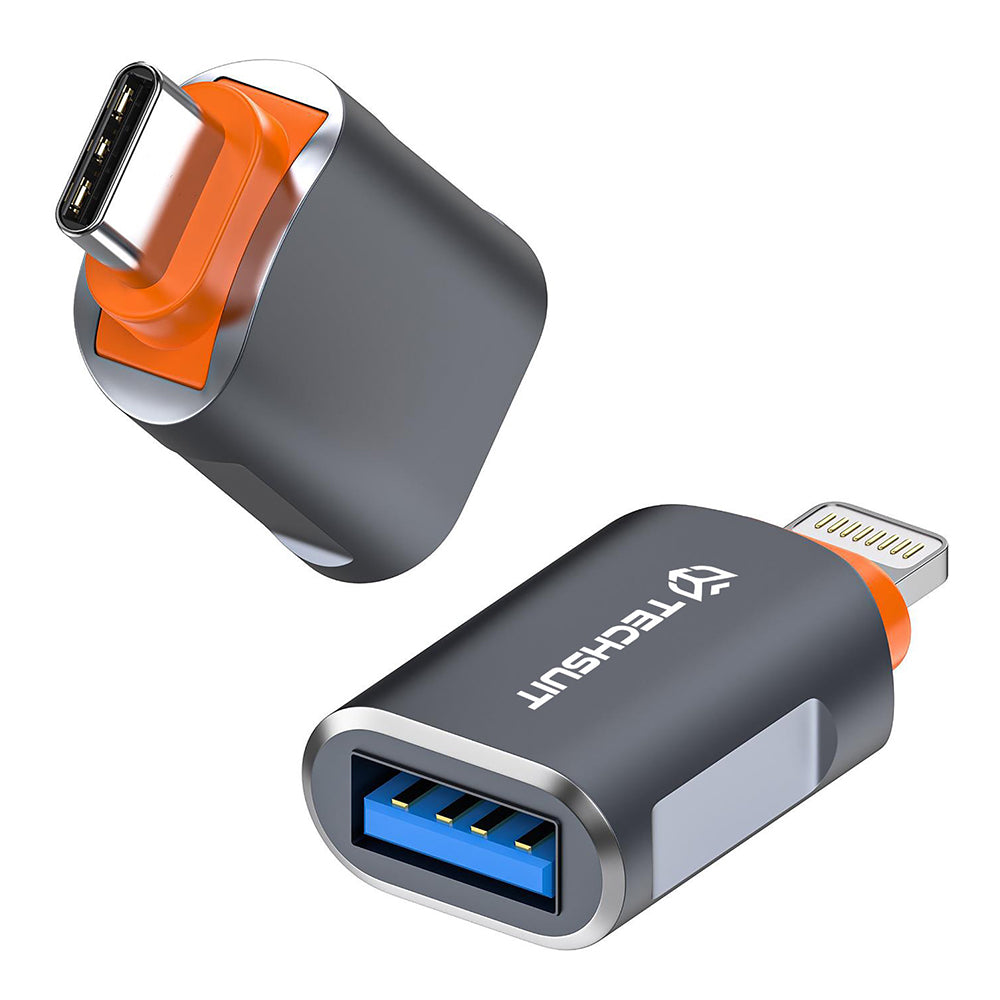 Techsuit - Premium OTG Adapter SlateVolt (A9) - USB to Type-C, 5Gbps, 6A, 120W, Plug and Play, Fast Data Transfer - Gray / Orange