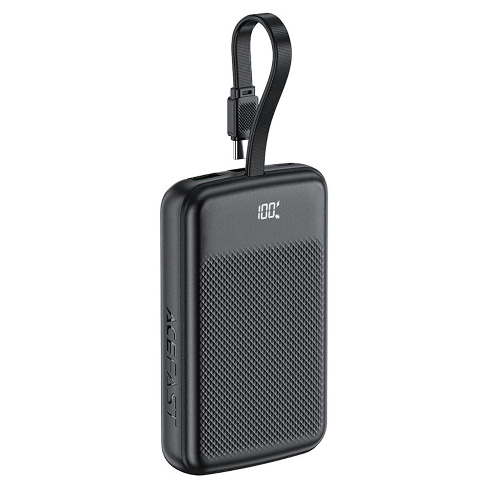 Acefast - Power Bank (M13-10000) - with Built-in Cable, Type-C, USB, 10000mAh, 38.5Wh, PD22.5W, LED Display - Black