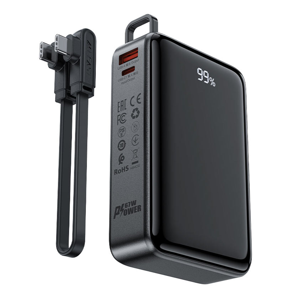 Acefast - Power Bank (M4-20000) - with 100W Fast Charging Cable, Type-C, 10000mAh, 77Wh, PD67W, Digital Display - Black