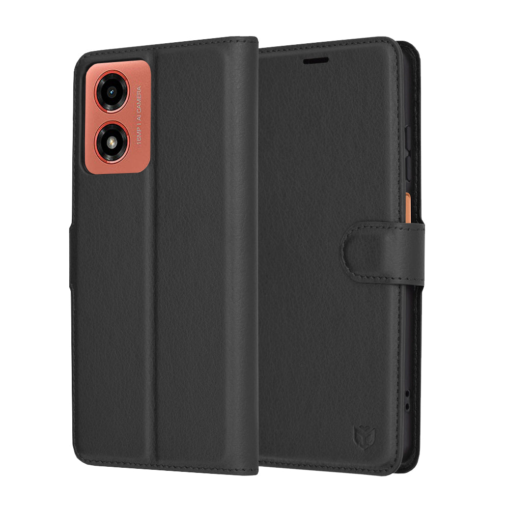 Techsuit - Leather Folio - Motorola Moto G04 / Moto G04s / Moto G24 / Moto E14 - Black