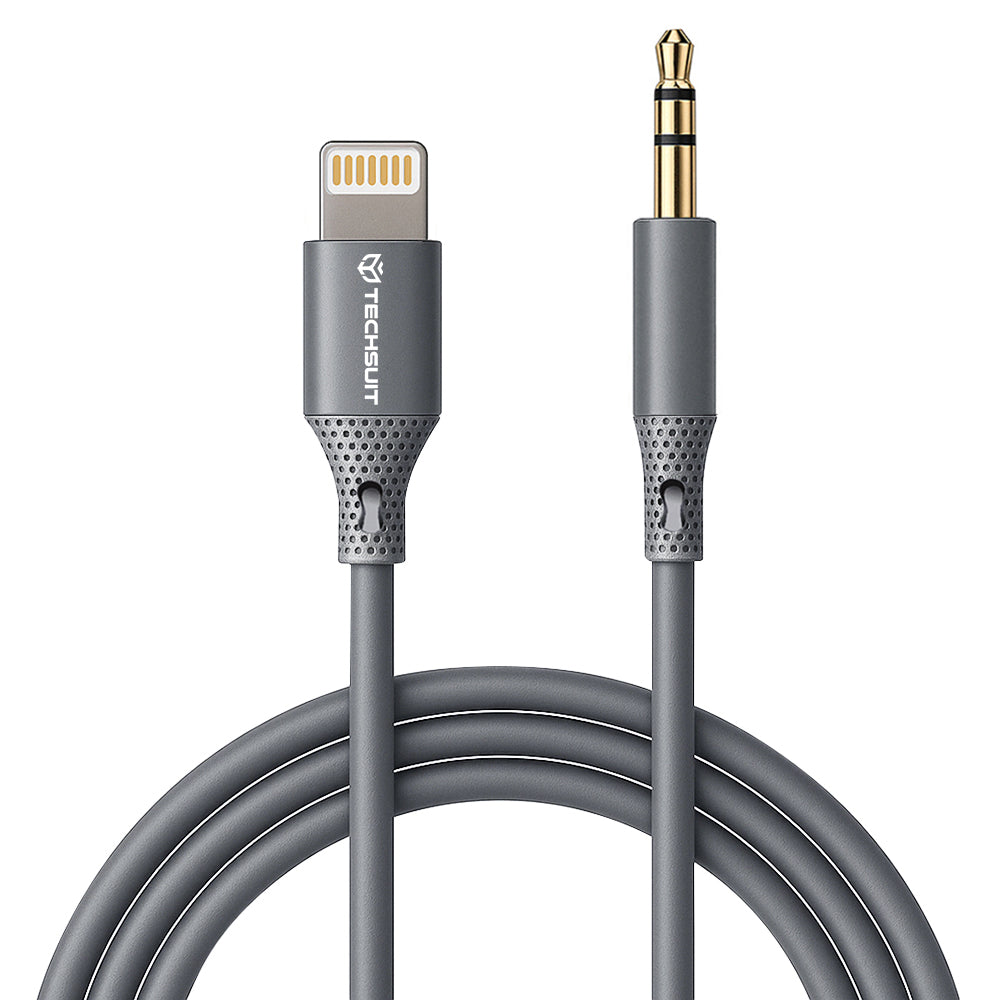 Techsuit - Premium Cable Adapter SoundFleX (AC5) - Lightning to 3.5mm Jack, Hi-Fi Quality, Silica Gel - Gray