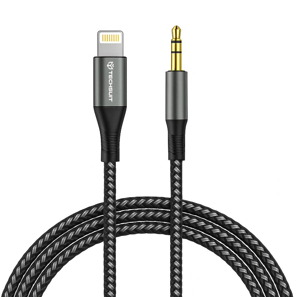 Techsuit - Premium Cable Adapter NexaSound (AC17) - Lightning to 3.5mm Jack, Nylon Braided + Aluminum Alloy, 1m - Gray
