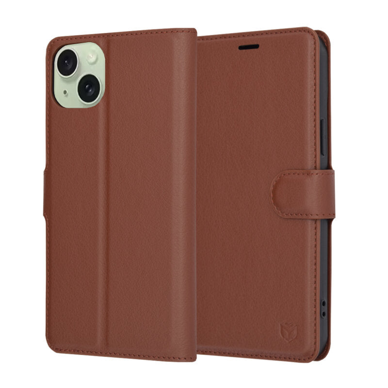 Techsuit - Leather Folio - iPhone 15 Plus - Brown