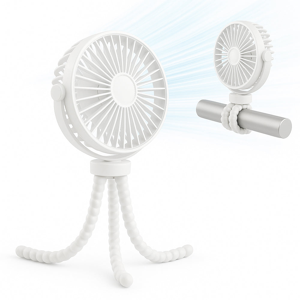 Techsuit - Baby Stroller Fan (VP1) - Portable, Four Speeds, 360° Flexible Tripod Clip, 4000mAh - White