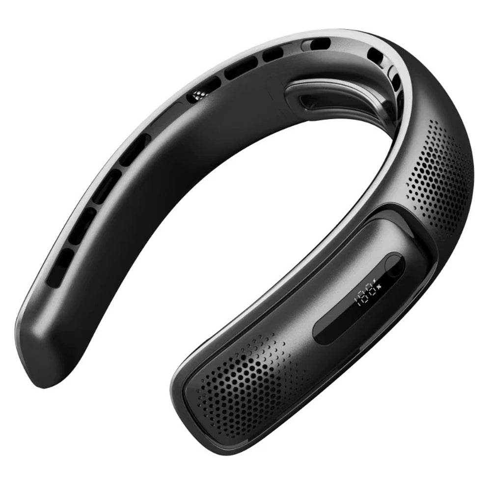 Techsuit - Neck Fan (S11) - Portable, Silicone Support, 4x Airflow, Digital Display, 4000mAh, 4800RPM - Black