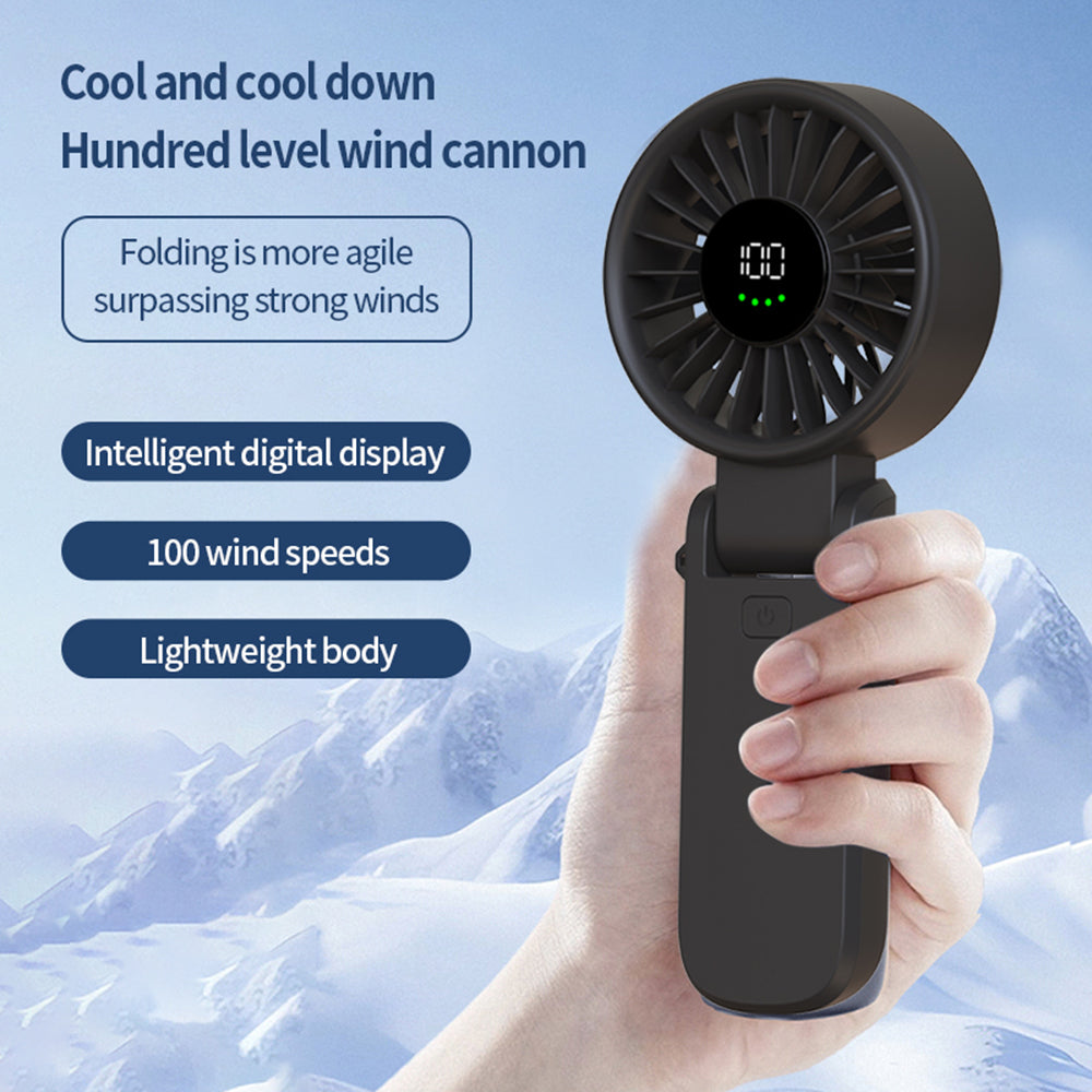 Techsuit - Premium Mini Hand Fan (A10) - with LED Digital Display, USB-C Rechargeable, 100 Wind Speeds, 5400RPM - White