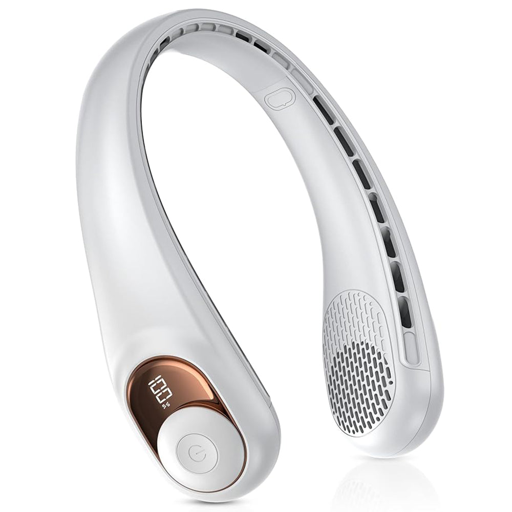 Techsuit - Neck Fan (S9) - Portable, with Digital Display, 3 Wind Speeds, 5200mAh, 5800RPM - White