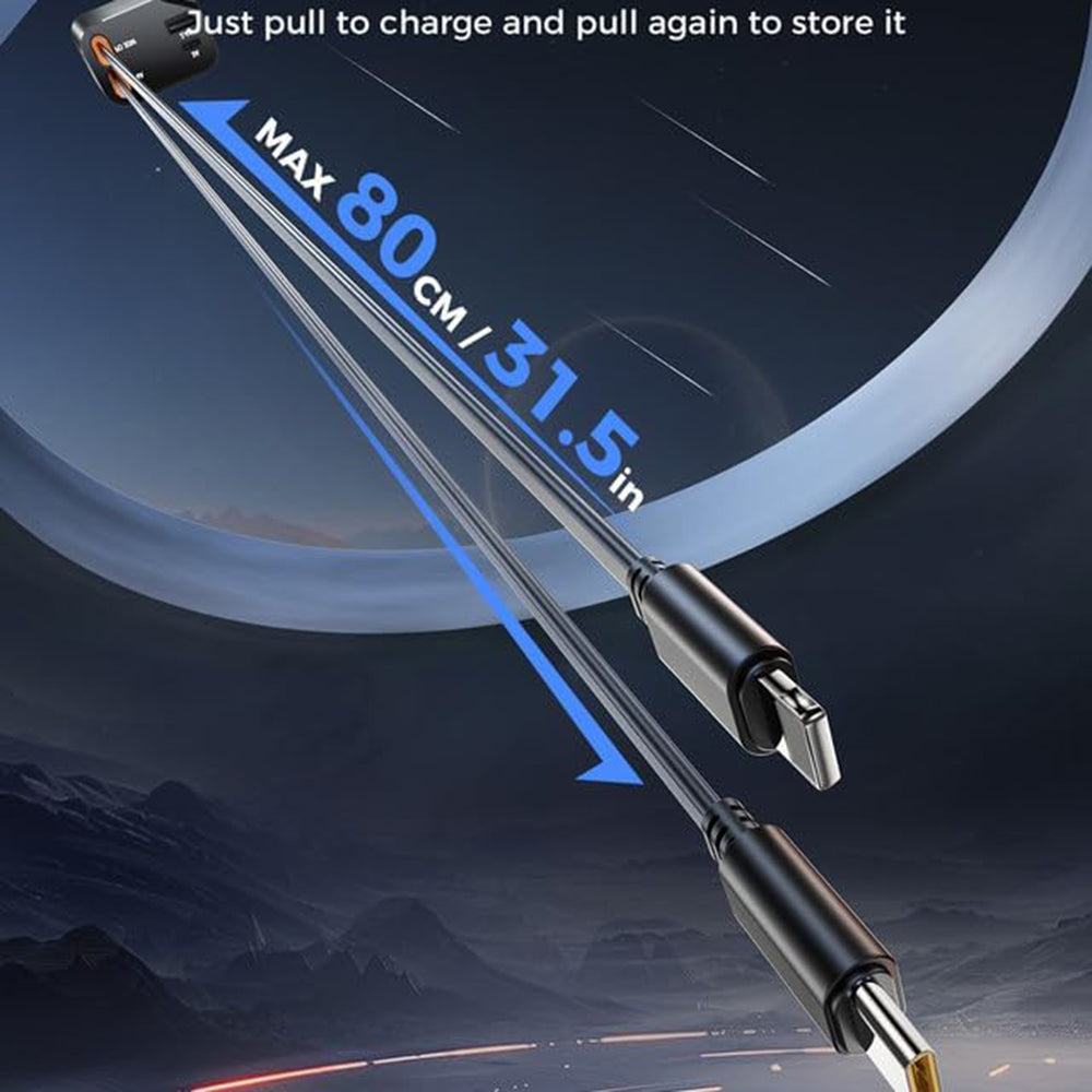 Techsuit - Premium Car Charger NanoVoltX (C1) - with Retractable USB-C, Lightning Cables, USB 2.4A, PD30W, 69W, 180° - Gray