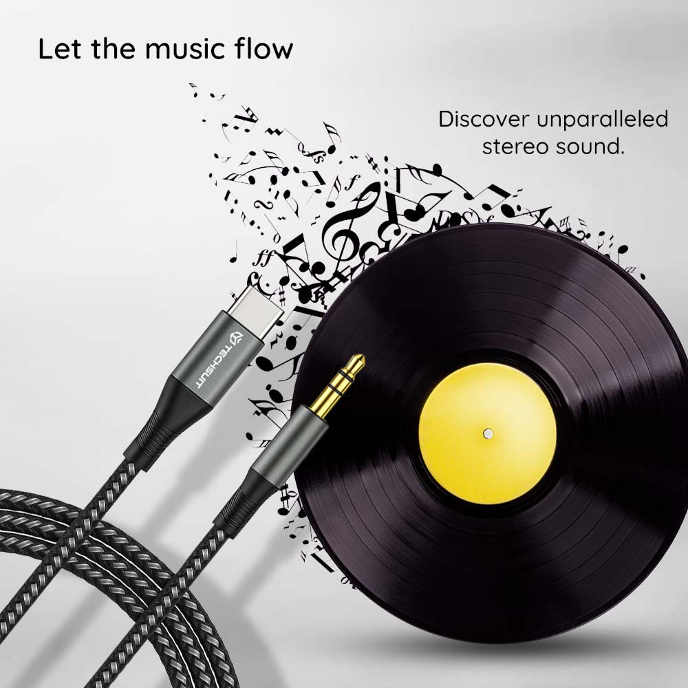 Techsuit - Premium Cable Adapter NexaSound (AC16) - Type-C to 3.5mm Jack, DAC Chip, Nylon Braided + Aluminum Alloy, 1m - Gray