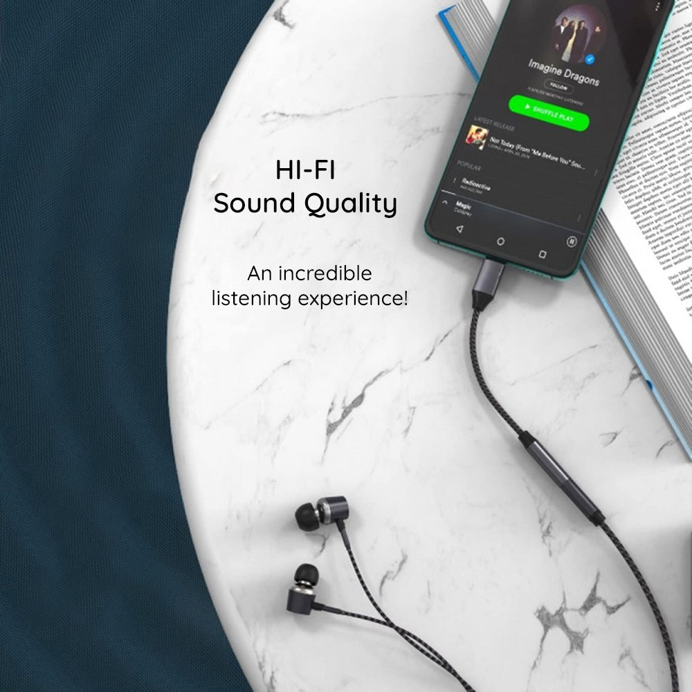 Techsuit - Premium Cable Adapter MusicDoX (AC8) - Type-C to Jack, Hi-Fi Sound, DAC Chip, 3A, 0.1m - Gray