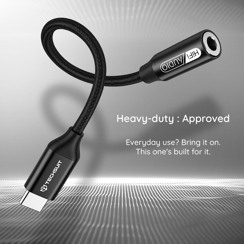 Techsuit - Premium Cable Adapter FuseXound (AC13) - Type-C to 3.5mm Jack, Hi-Fi Quality, DAC Chip, 3A, 48kHz, 0.1m - Black