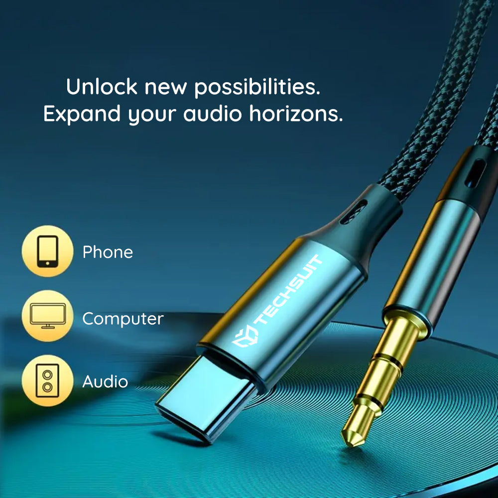 Techsuit - Premium Cable Adapter FuseXound (AC11) - Type-C to 3.5mm Jack, Hi-Fi Quality, DAC Chip, PVC, 0.5m - Gray