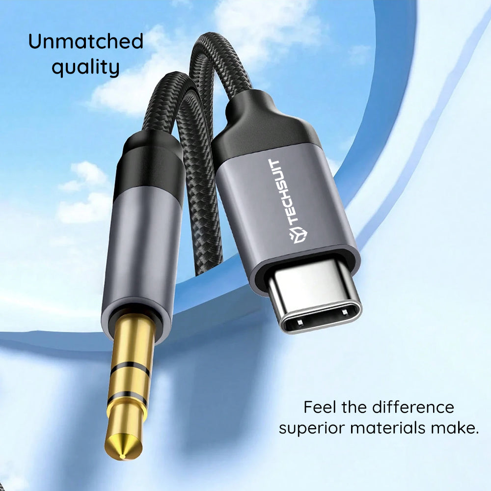 Techsuit - Premium Cable Adapter FuseXound (AC11) - Type-C to 3.5mm Jack, Hi-Fi Quality, DAC Chip, PVC, 0.5m - Gray