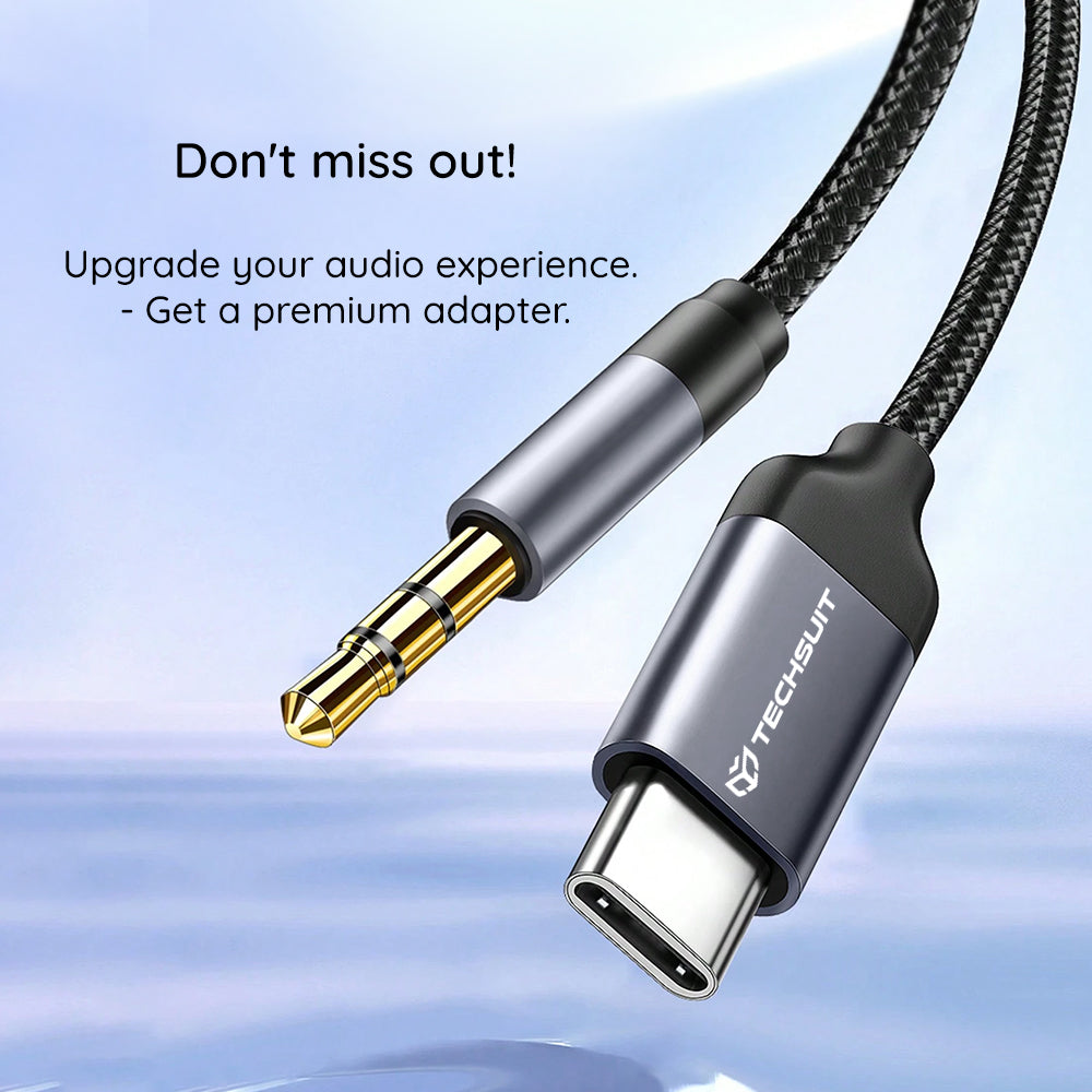Techsuit - Premium Cable Adapter FuseXound (AC11) - Type-C to 3.5mm Jack, Hi-Fi Quality, DAC Chip, PVC, 0.5m - Gray