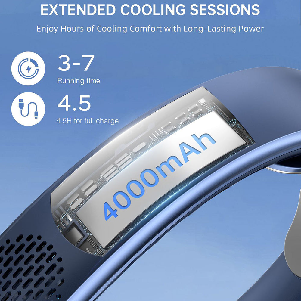 Techsuit - Neck Fan (S8) - Portable, with Digital Display, 3 Wind Speeds, 4000mAh, 7300RPM - Black