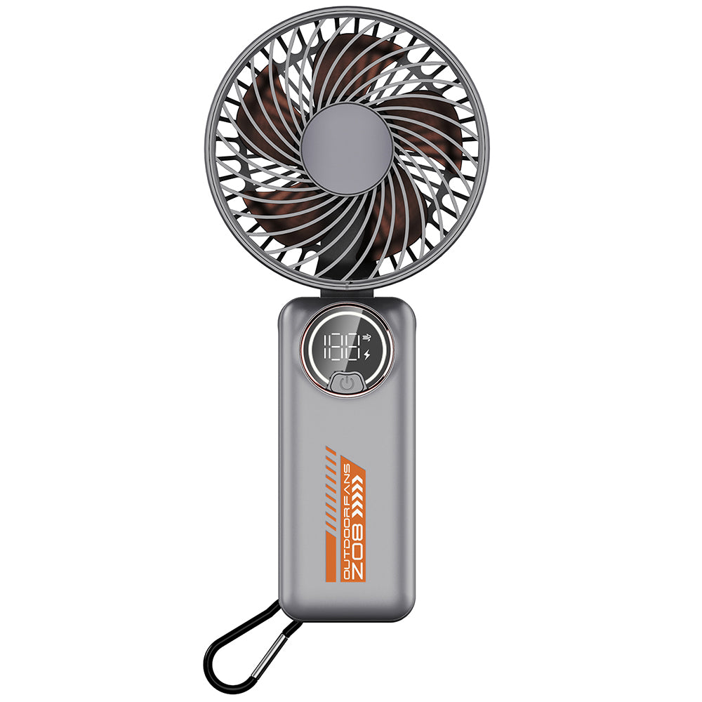 Techsuit - Premium Mini Hand Fan (Z8) - with LED Digital Display, USB-C Rechargeable, 3 Wind Speeds, 2A, 3600mAh - White