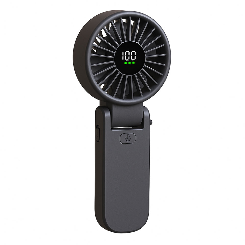 Techsuit - Premium Mini Hand Fan (A10) - with LED Digital Display, USB-C Rechargeable, 100 Wind Speeds, 5400RPM - Black