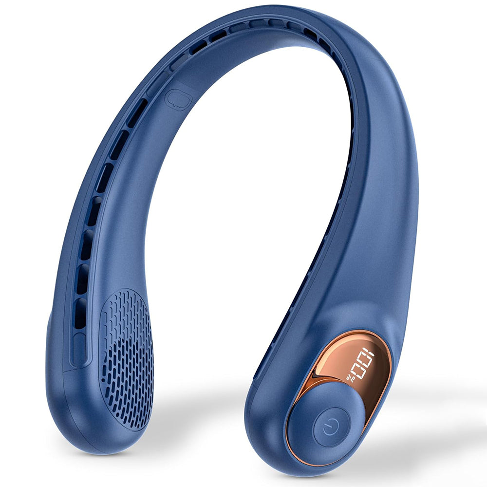 Techsuit - Neck Fan (S9) - Portable, with Digital Display, 3 Wind Speeds, 5200mAh, 5800RPM - Blue