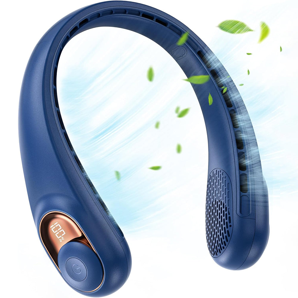 Techsuit - Neck Fan (S9) - Portable, with Digital Display, 3 Wind Speeds, 5200mAh, 5800RPM - Blue