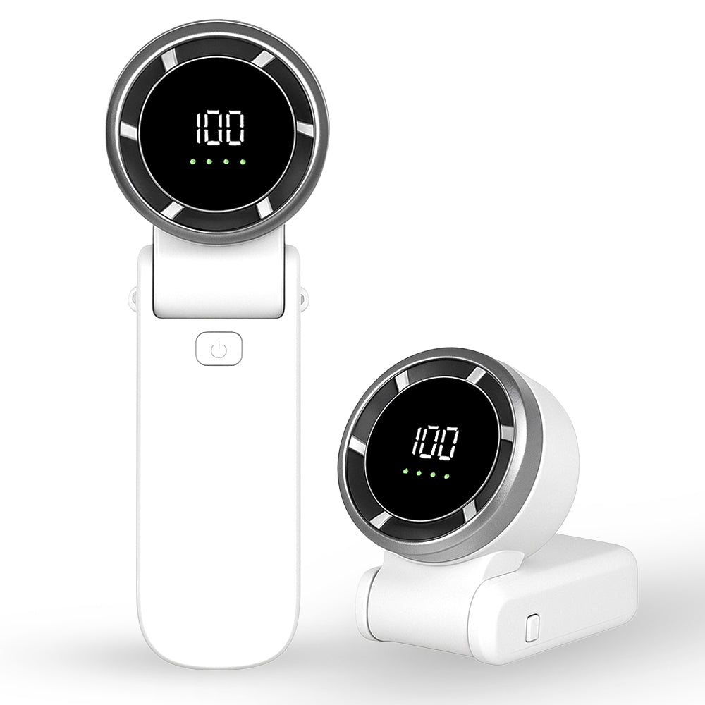 Techsuit - Premium Mini Hand Fan (A9) - with LED Digital Display, USB-C Rechargeable, 5 Wind Speeds, 5000mAh - White