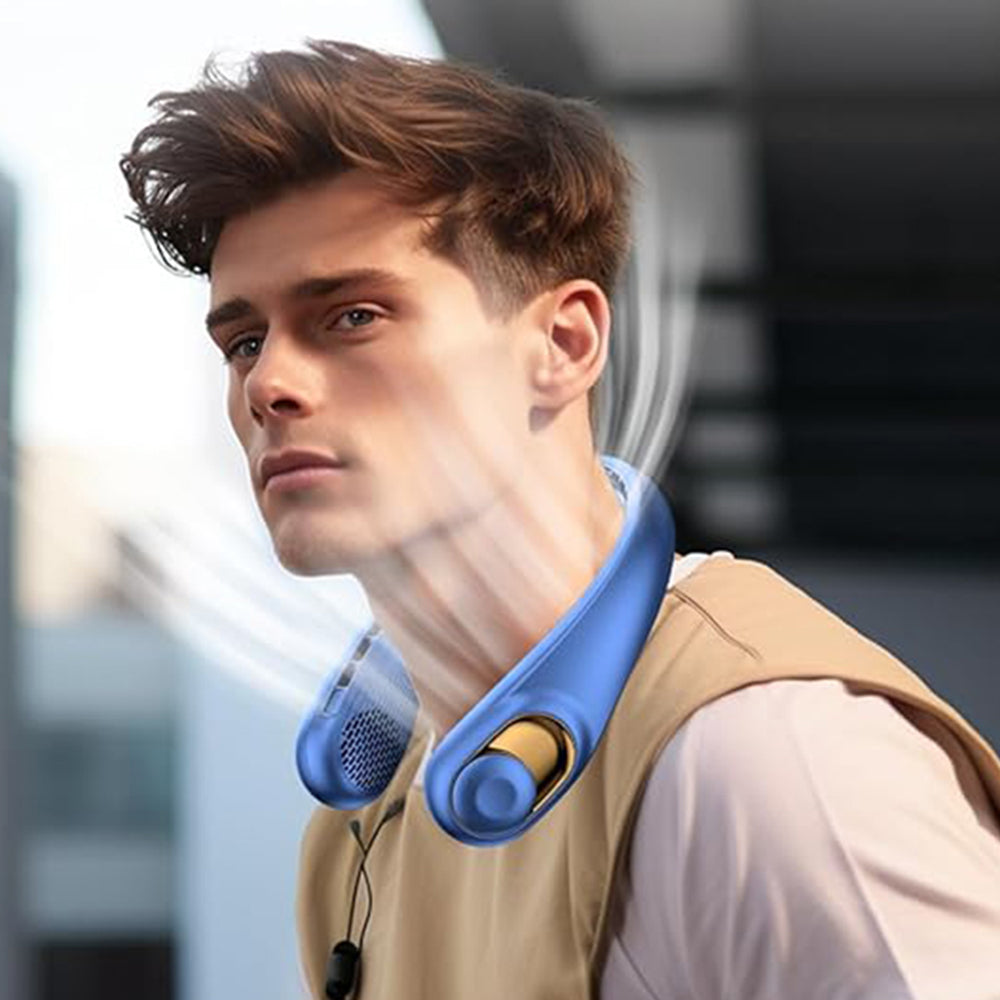 Techsuit - Neck Fan (S9) - Portable, with Digital Display, 3 Wind Speeds, 5200mAh, 5800RPM - Blue