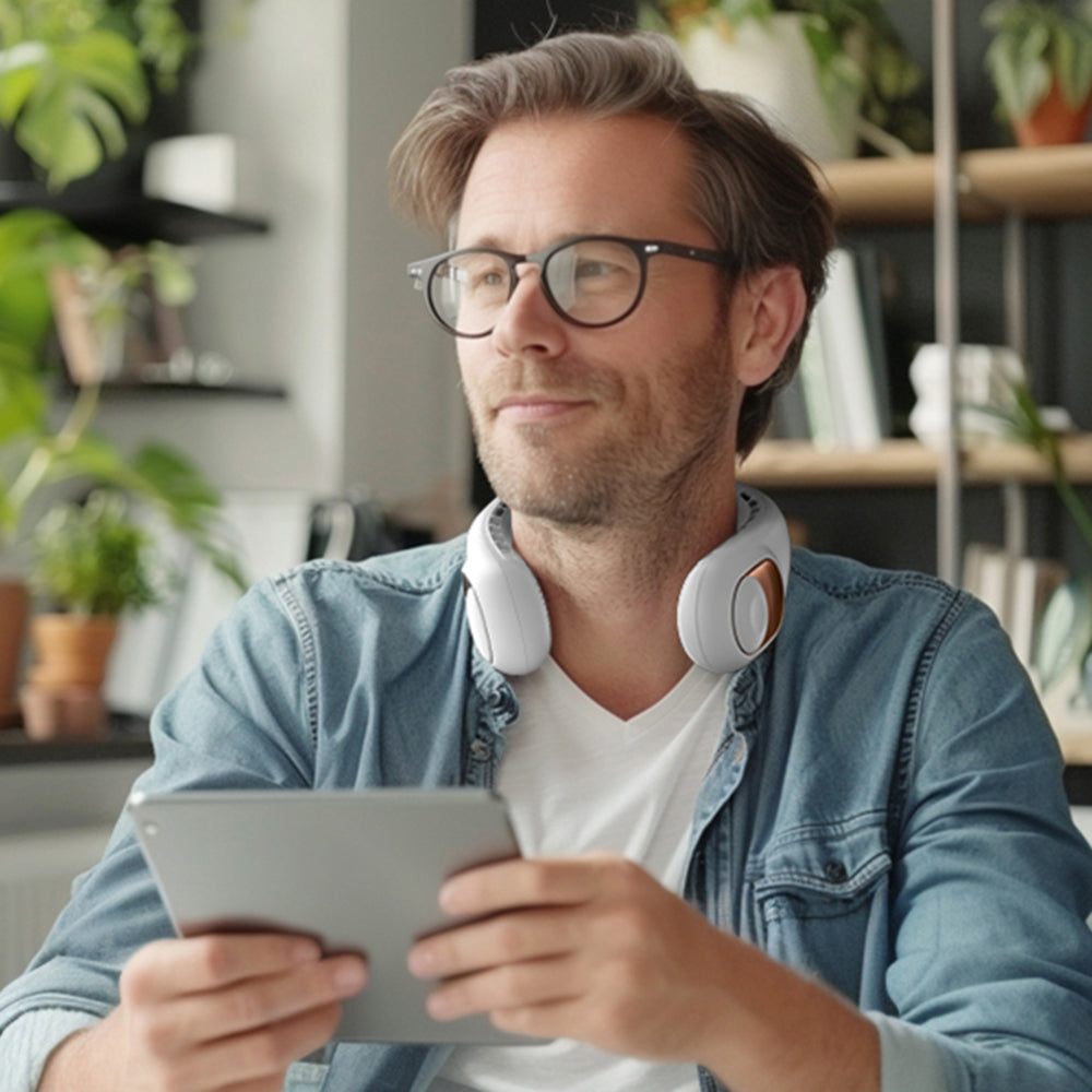 Techsuit - Neck Fan (S9) - Portable, with Digital Display, 3 Wind Speeds, 5200mAh, 5800RPM - Blue