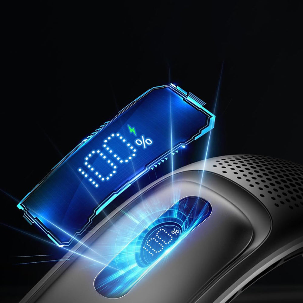 Techsuit - Neck Fan (S11) - Portable, Silicone Support, 4x Airflow, Digital Display, 4000mAh, 4800RPM - Black