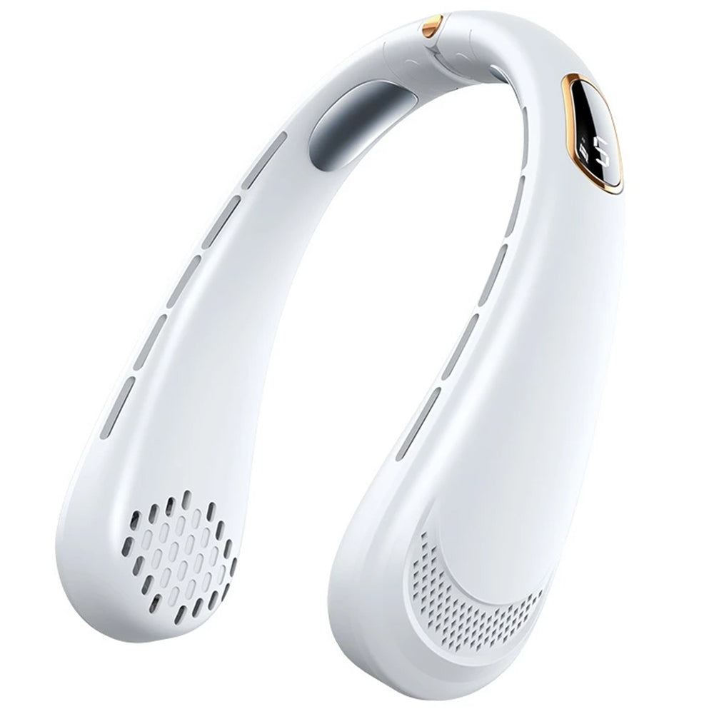 Techsuit - Neck Fan (H6) - Portable, USB, Rechargeable, Adjustable, Digital Display, 1200mAh - White