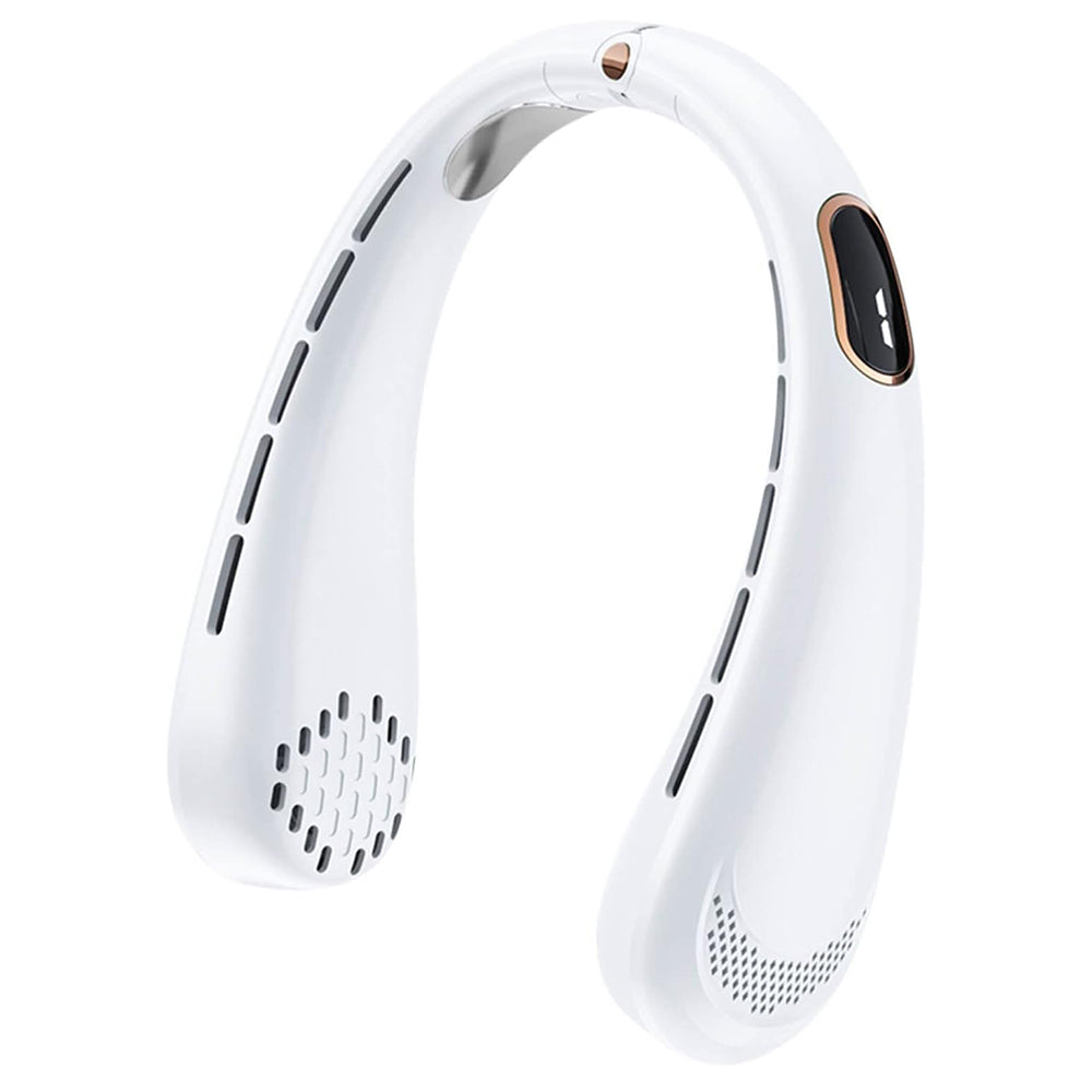 Techsuit - Neck Fan (H6) - Portable, USB, Rechargeable, Adjustable, Digital Display, 1200mAh - White