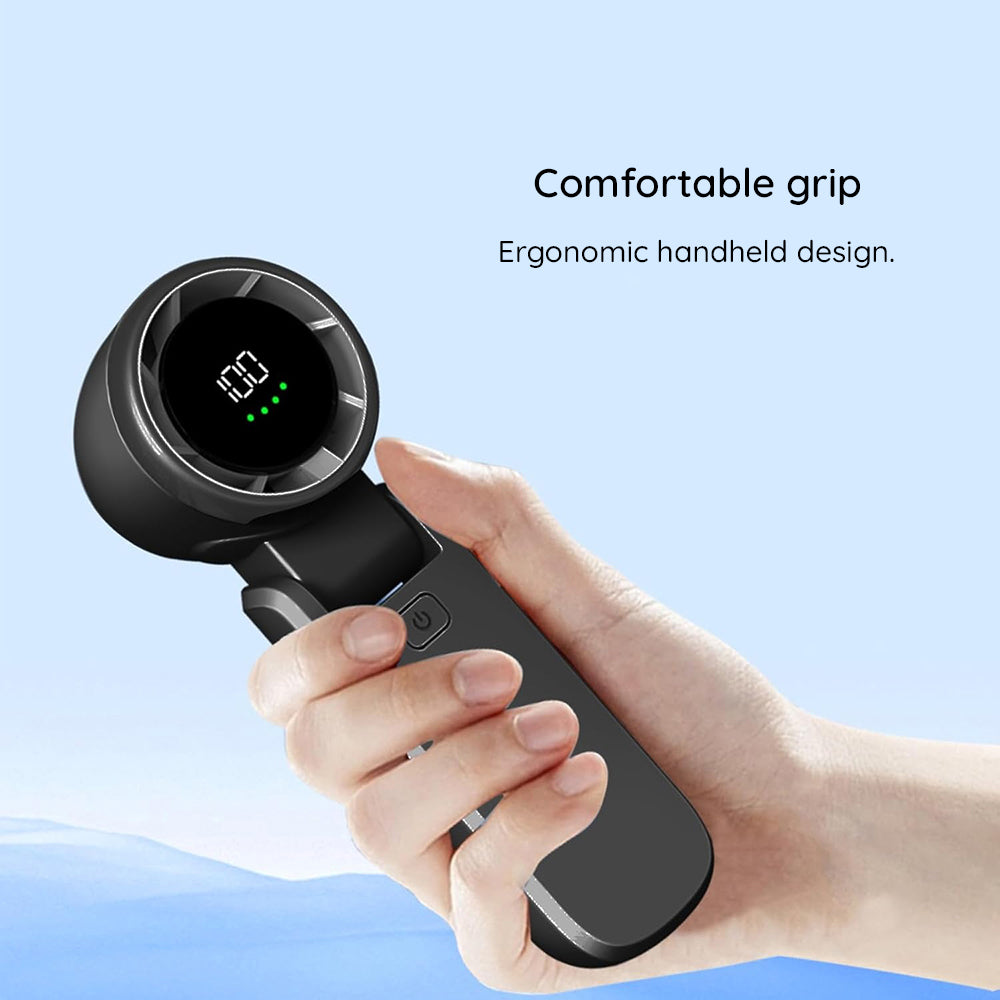Techsuit - Premium Mini Hand Fan (A9) - with LED Digital Display, USB-C Rechargeable, 5 Wind Speeds, 5000mAh - White