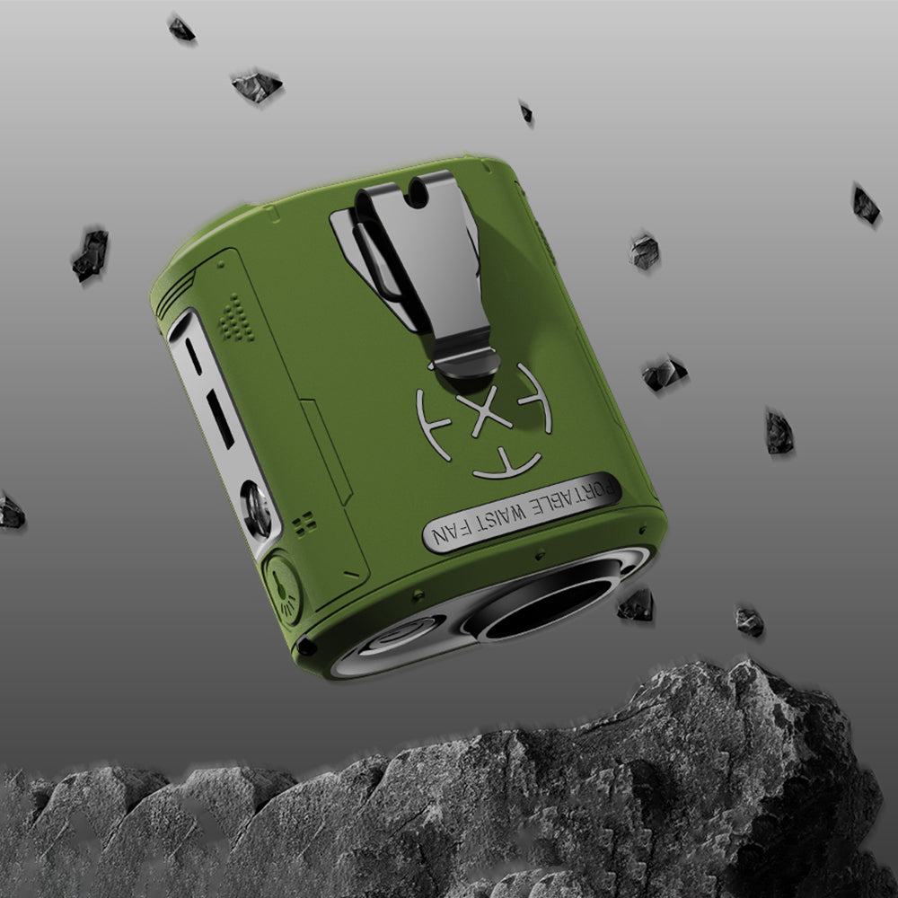 Techsuit - Premium Portable Mini Fan (Z14) - with Power Bank, Rechargeable, 5 Wind Speeds, Belt Buckle, 5000mAh - Green