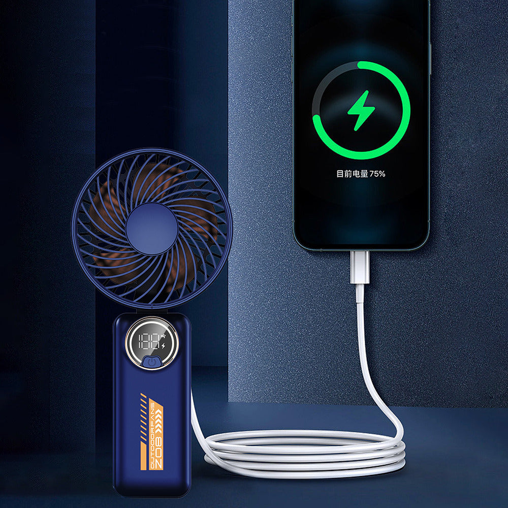 Techsuit - Premium Mini Hand Fan (Z8) - with LED Digital Display, USB-C Rechargeable, 3 Wind Speeds, 2A, 3600mAh - White