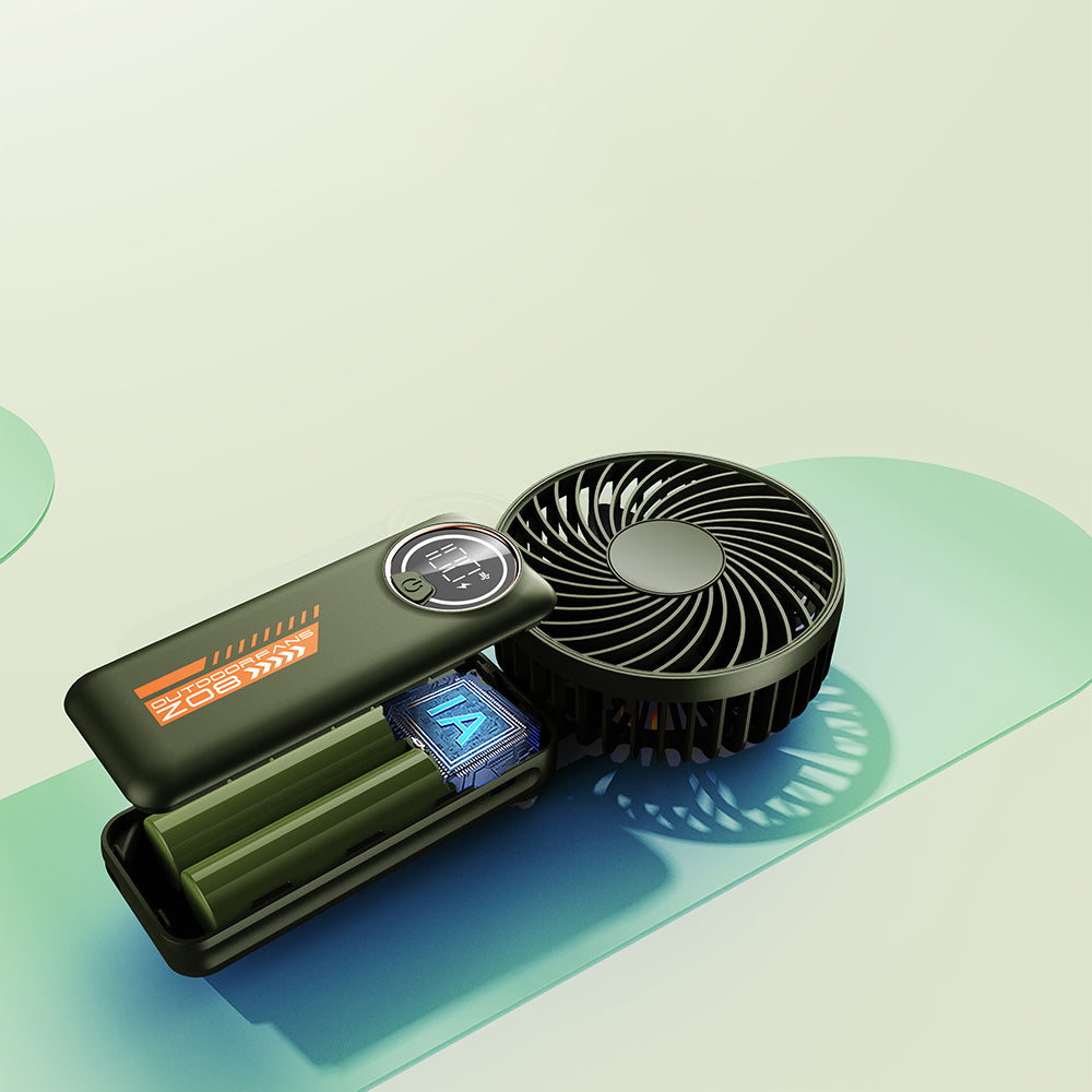 Techsuit - Premium Mini Hand Fan (Z8) - with LED Digital Display, USB-C Rechargeable, 3 Wind Speeds, 2A, 3600mAh - White